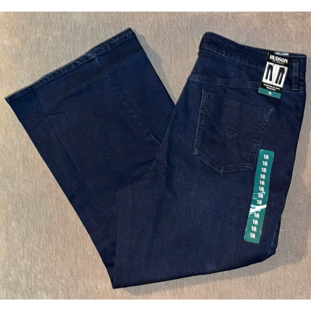 Hudson Women’s Plus Size 18 Wide-Leg Medium Wash Blue Denim Jeans Pockets
